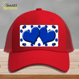 Blue White Polka Dot Blue Centered Hearts Novelty License Plate Hat Mesh / Red