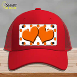 Orange White Polka Dot Orange Centered Hearts Novelty License Plate Hat Mesh / Red