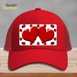 Red White Polka Dot Red Centered Hearts Novelty License Plate Hat Mesh / Red