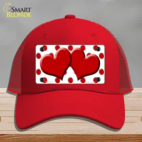 Red White Polka Dot Red Centered Hearts Novelty License Plate Hat Mesh / Red