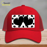 Black White Polka Dot Black Centered Hearts Novelty License Plate Hat Mesh / Red