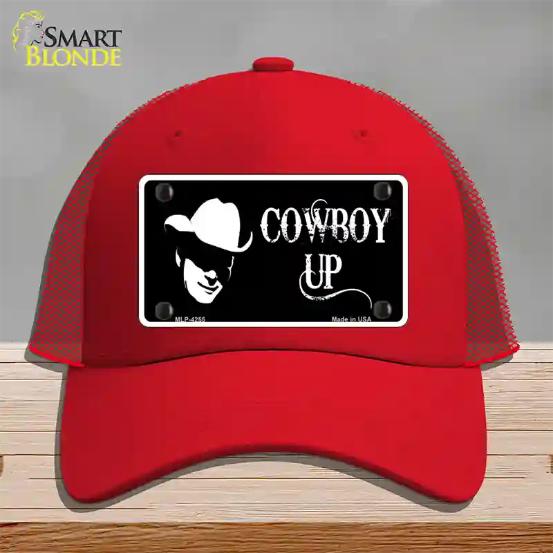 Cowboy Up License Novelty License Plate Hat Mesh / Red