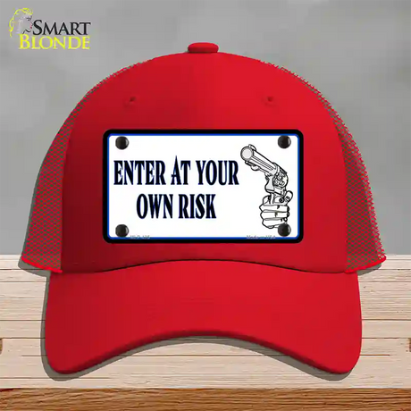 Enter At Own Risk Novelty License Plate Hat Mesh / Red