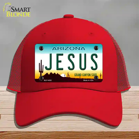 Jesus Arizona State Novelty License Plate Hat Mesh / Red