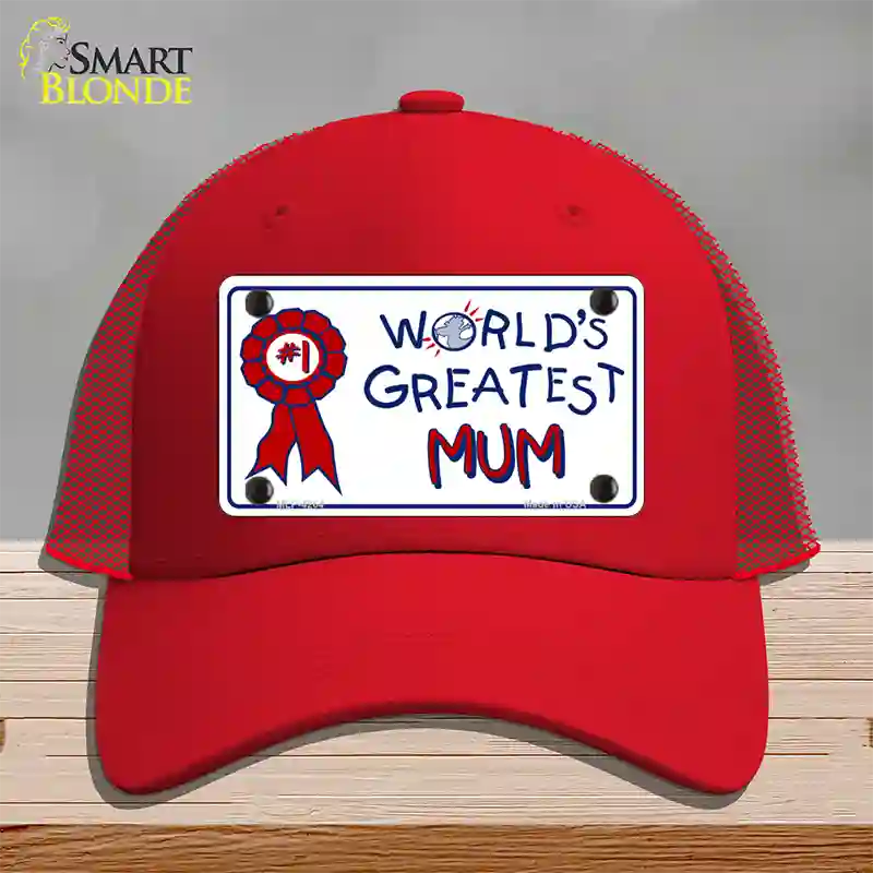 Worlds Greatest Mum Novelty License Plate Hat Mesh / Red