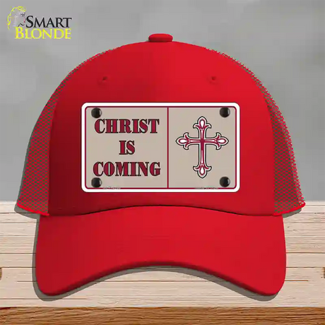 Christ Is Coming Novelty License Plate Hat Mesh / Red