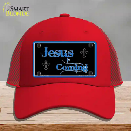 Jesus Is Coming Novelty License Plate Hat Mesh / Red