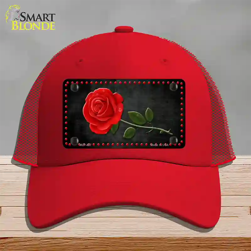 Rose Design Black Novelty License Plate Hat Mesh / Red