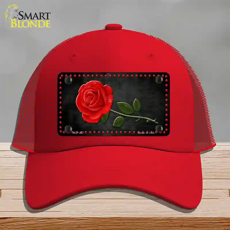 Rose Design Black Novelty License Plate Hat Mesh / Red