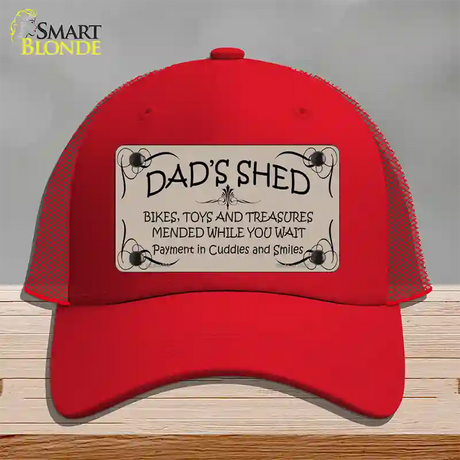 Dads Shed Novelty License Plate Hat Mesh / Red