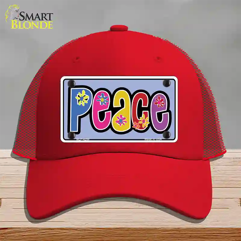 Peace And Flowers Novelty License Plate Hat Mesh / Red