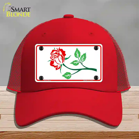 Rose Design White Novelty License Plate Hat Mesh / Red