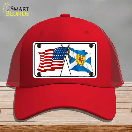 United States Scotland Crossed Flags Novelty License Plate Hat Sign Mesh / Red