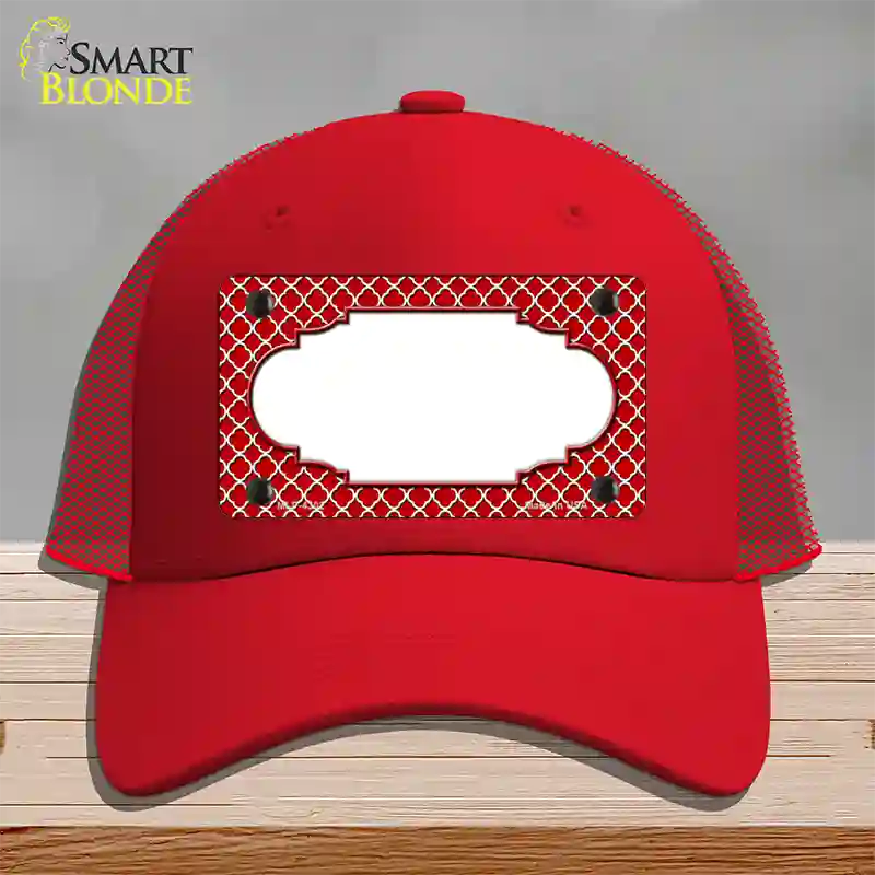 Red White Quatrefoil Center Scallop Novelty License Plate Hat Mesh / Red