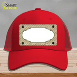 Gold White Quatrefoil Center Scallop Novelty License Plate Hat Mesh / Red