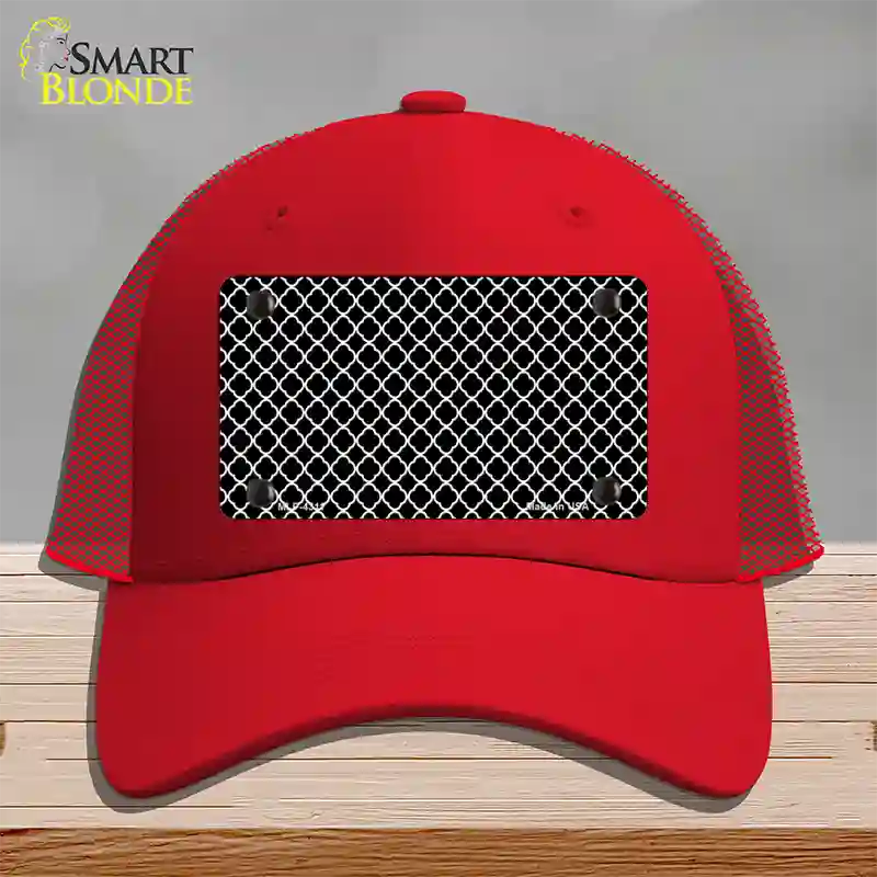 Black White Quatrefoil Novelty License Plate Hat Mesh / Red