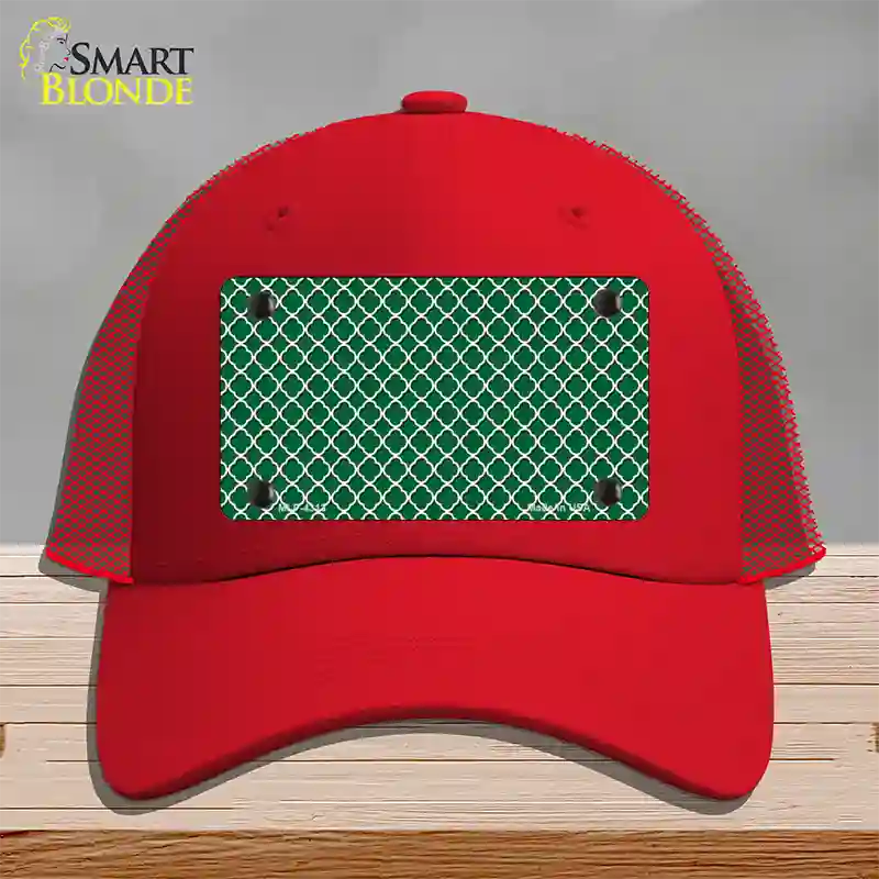 Green White Quatrefoil Novelty License Plate Hat Mesh / Red