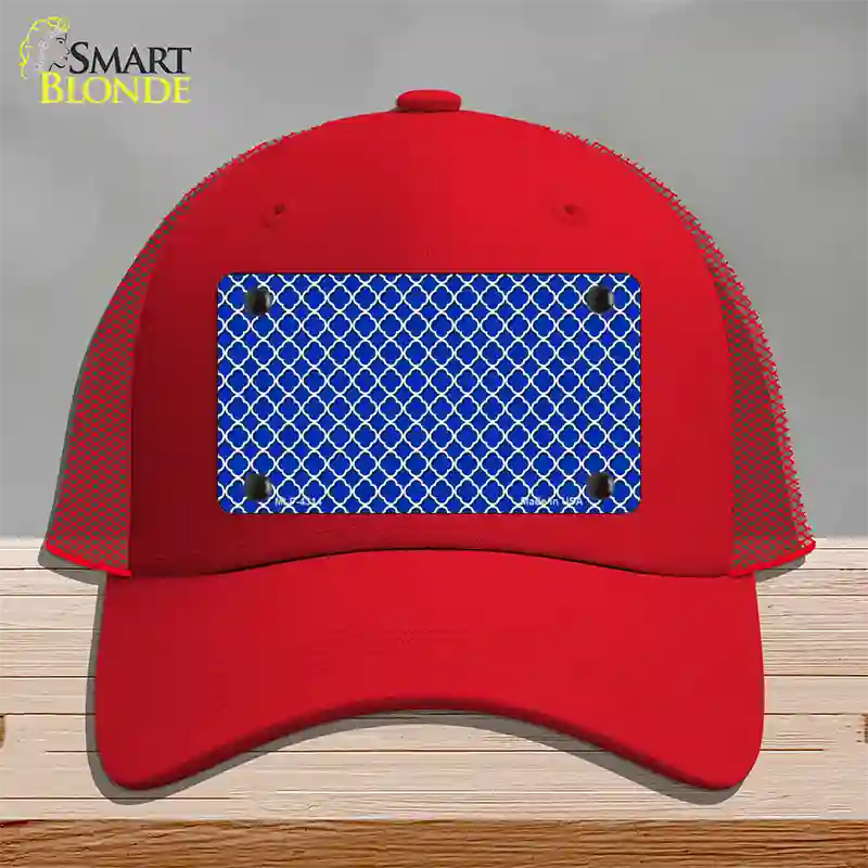 Blue White Quatrefoil Novelty License Plate Hat Mesh / Red