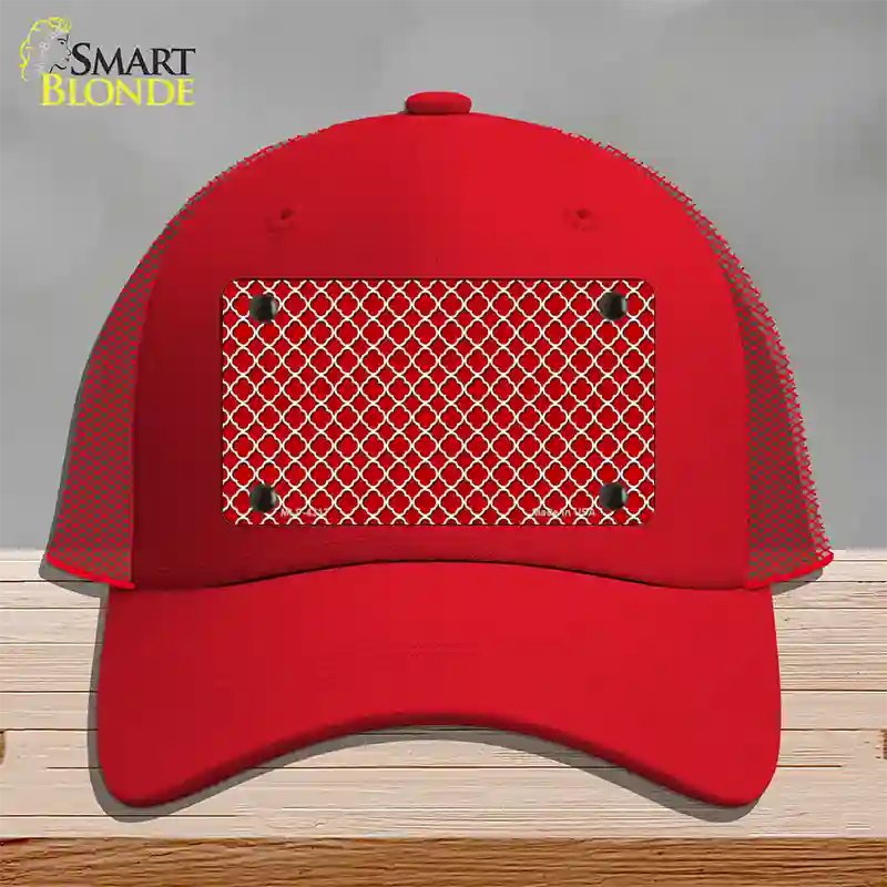 Red White Quatrefoil Novelty License Plate Hat Mesh / Red