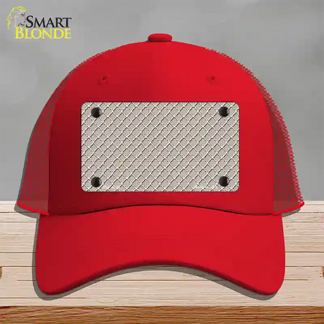 Tan White Quatrefoil Novelty License Plate Hat Mesh / Red