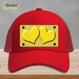 Yellow White Quatrefoil Yellow Center Hearts Novelty License Plate Hat Mesh / Red