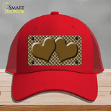 Brown White Quatrefoil Brown Center Hearts Novelty License Plate Hat Mesh / Red