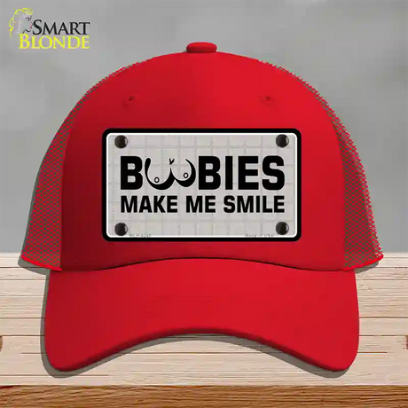 Boobies Make Me Smile Novelty License Plate Hat Mesh / Red