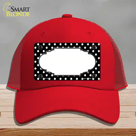 Scallop Black White Polka Dot Novelty License Plate Hat Mesh / Red