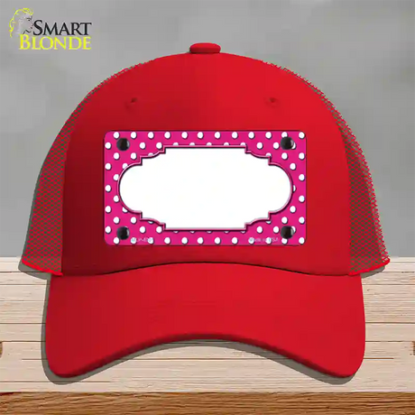 Scallop Pink White Polka Dot Novelty License Plate Hat Mesh / Red