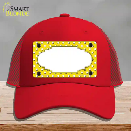 Scallop Yellow White Polka Dot Novelty License Plate Hat Mesh / Red