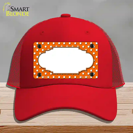 Scallop Orange White Polka Dot Novelty License Plate Hat Mesh / Red