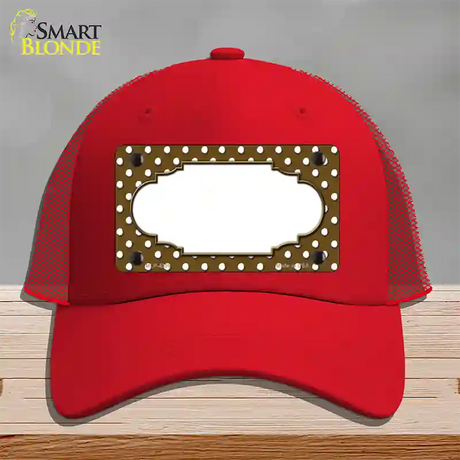 Scallop Brown White Polka Dot Novelty License Plate Hat Mesh / Red