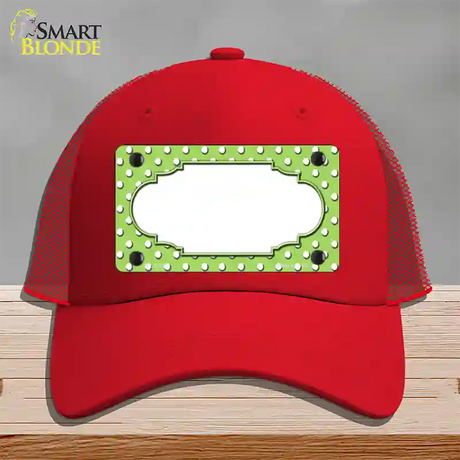 Scallop Lime Green White Polka Dot Novelty License Plate Hat Mesh / Red