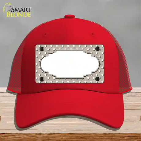 Scallop Tan White Polka Dot Novelty License Plate Hat Mesh / Red