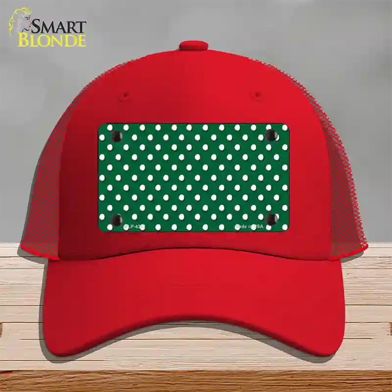 Green Polka Dot Novelty License Plate Hat Mesh / Red