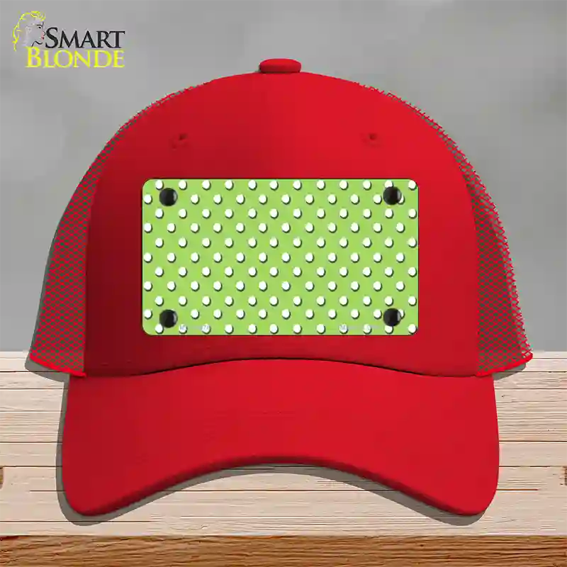 Lime Green Polka Dot Novelty License Plate Hat Mesh / Red