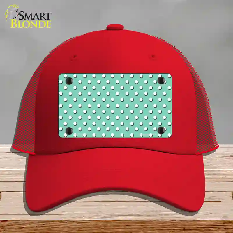 Mint Polka Dot Novelty License Plate Hat Mesh / Red