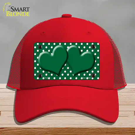 Green White Polka Dot Center Hearts Novelty License Plate Hat Mesh / Red