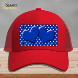 Blue White Polka Dot Center Hearts Novelty License Plate Hat Mesh / Red