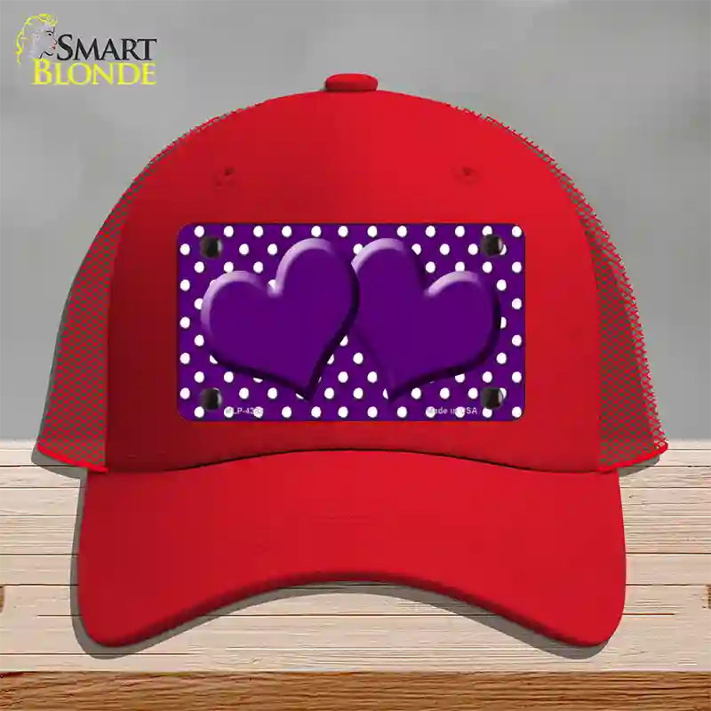 Purple White Polka Dot Center Hearts Novelty License Plate Hat Mesh / Red