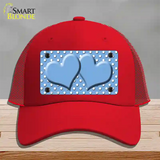 Light Blue White Polka Dot Center Hearts Novelty License Plate Hat Mesh / Red