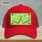 Lime Green White Polka Dot Center Hearts Novelty License Plate Hat Mesh / Red