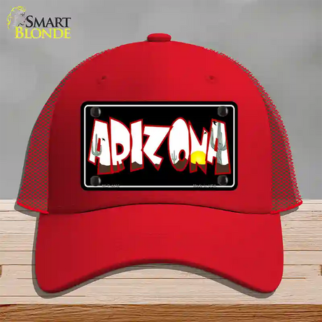 Arizona Black Novelty License Plate Hat Mesh / Red