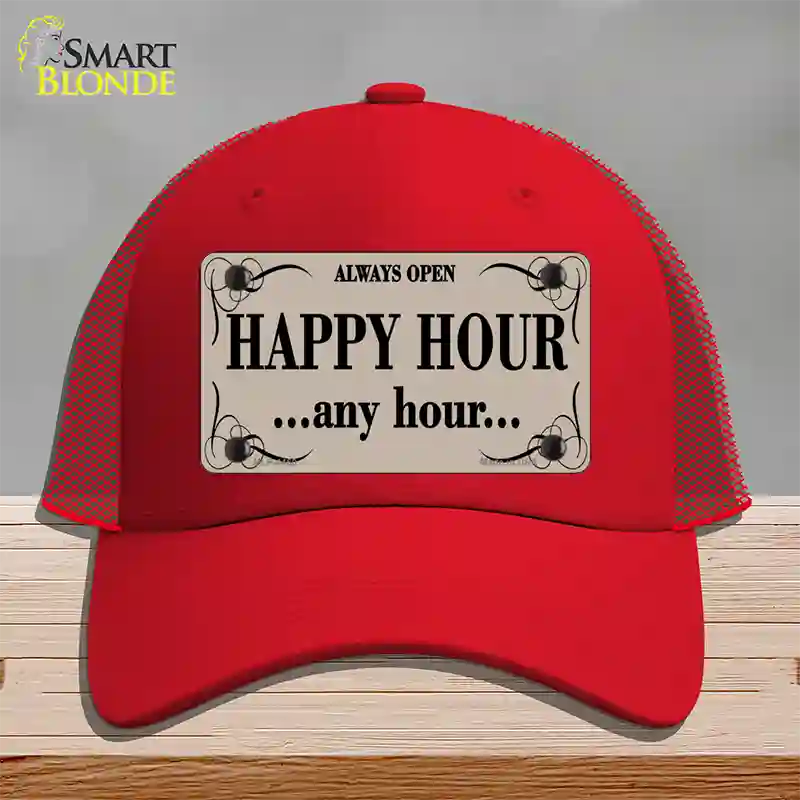 Happy Hour Any Hour Novelty License Plate Hat Mesh / Red