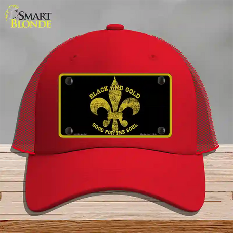 Saints Fleur De Lis Black Novelty License Plate Hat Mesh / Red