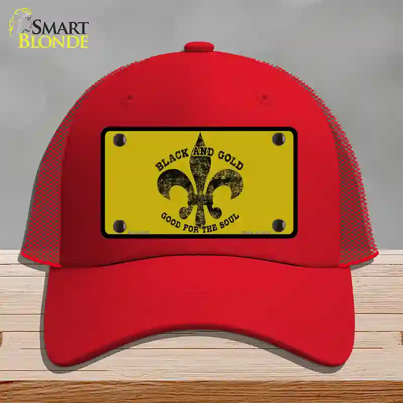 Saints Fleur De Lis Gold Novelty License Plate Hat Mesh / Red