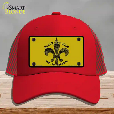 Saints Fleur De Lis Gold Novelty License Plate Hat Mesh / Red