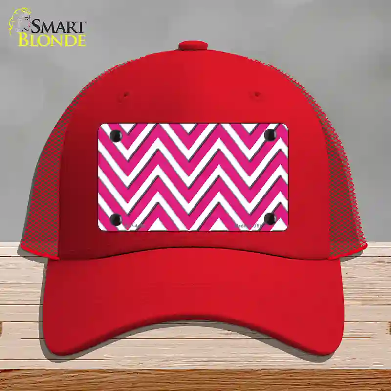 Pink White Large Chevron Novelty License Plate Hat Mesh / Red