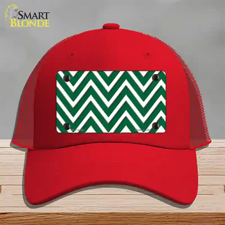 Green White Large Chevron Novelty License Plate Hat Mesh / Red