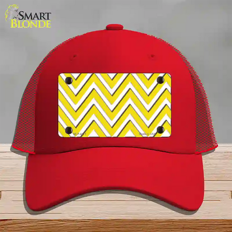 Yellow White Large Chevron Novelty License Plate Hat Mesh / Red